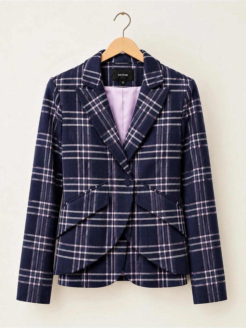 Smythe Duchess Blazer in Navy Plaid Three-Piece Suit Blue & Lavender Size 2/4 - Picture 2 of 11